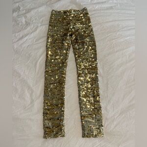 Free People Gold Sequin Leggings XS Party Festival NYE Statement Pants